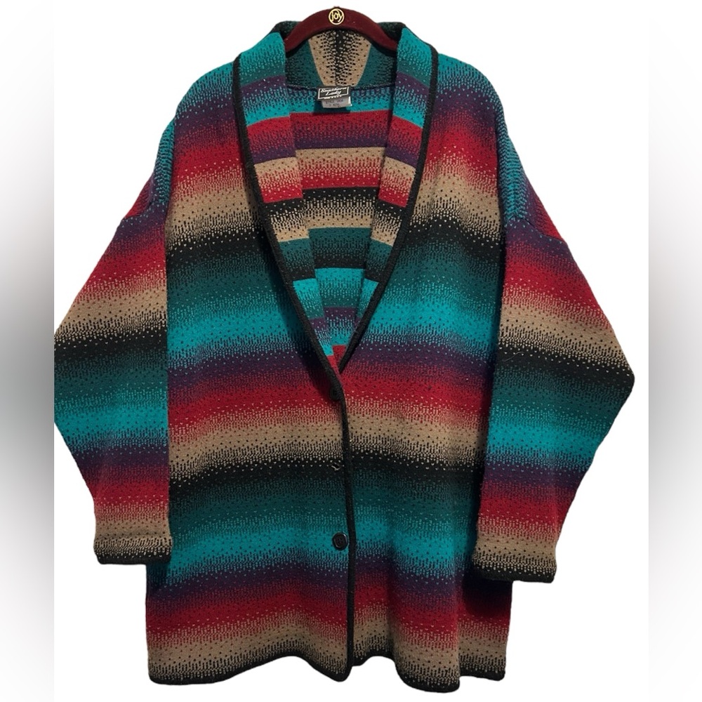 Vintage Southern Lady Southwestern Striped Sweater Cardigan XL